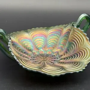 Iridescent glass bowl with intricate patterns